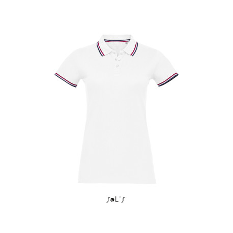 Polo femme avec liseré tricolore SOL'S vierge ou à personnaliser